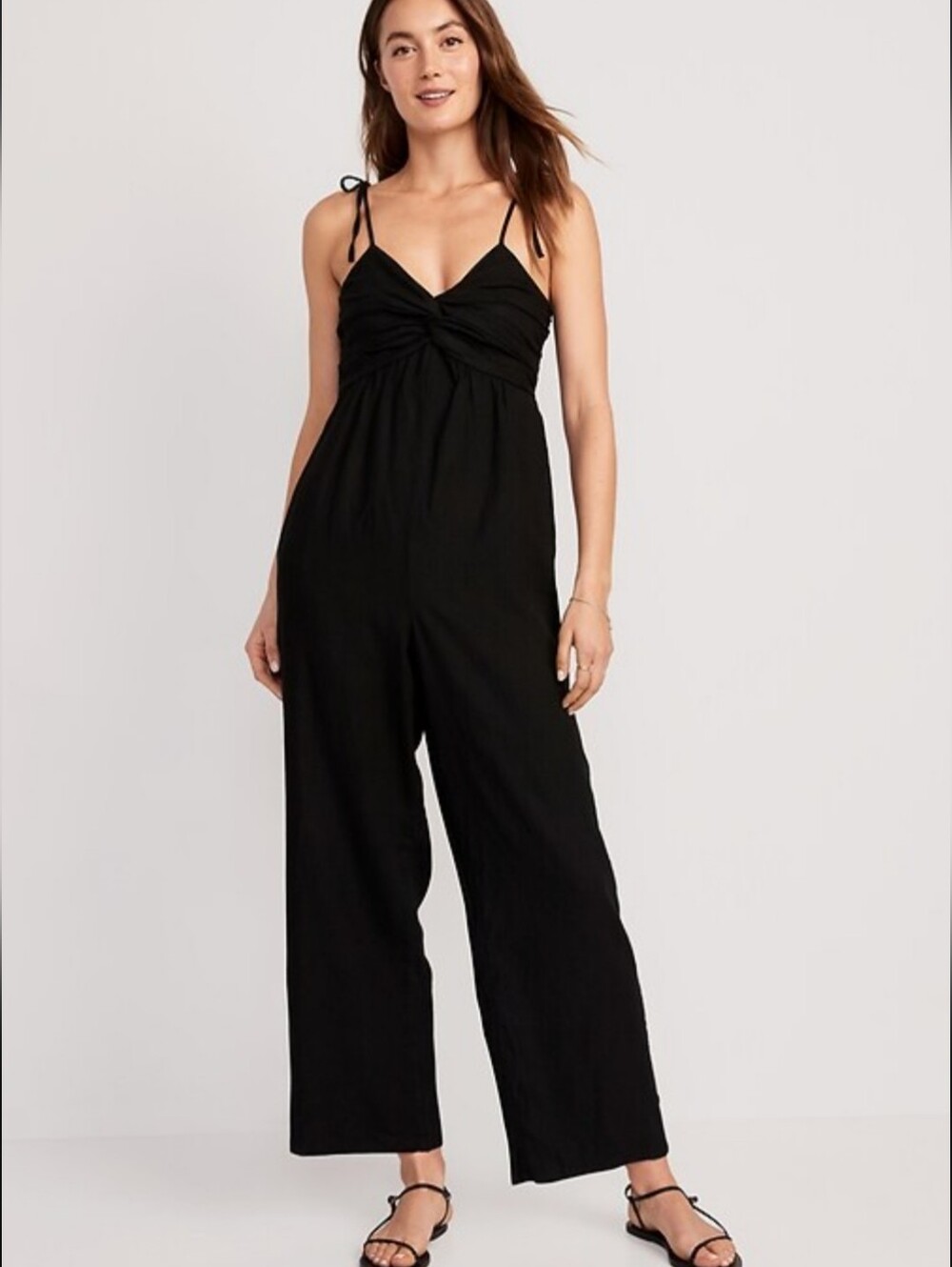 NEW! Old Navy Black Tie-Shoulder Twist-Front Smocked  Wide-Leg Jumpsuit SZ MED.